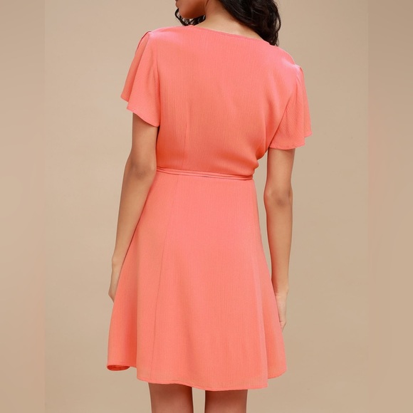 Lulus Harbor Point Coral Wrap Midi Dress - Picture 4 of 8